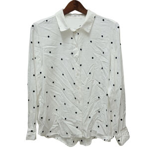 MNG Casual Women's Long-Sleeves Polka-dot Rayon Top Blouse Size 8 Excellent Cond